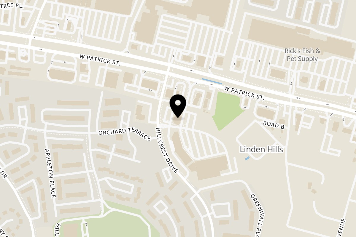 Map showing the location of El Afrik Cuisine and Bar on 1080 W Patrick St #4 in Frederick